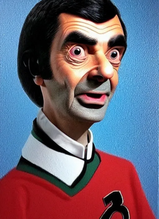 Image similar to Mr bean as spock, detailed, realistic, in the style of Bob ross,