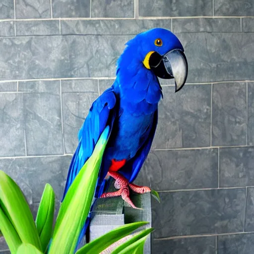 Prompt: Hyacinth macaw wearing super mario costume