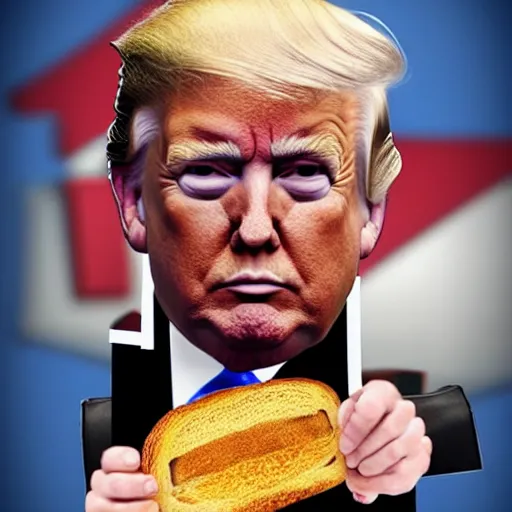 Image similar to donald trump with a head in the shape of toast