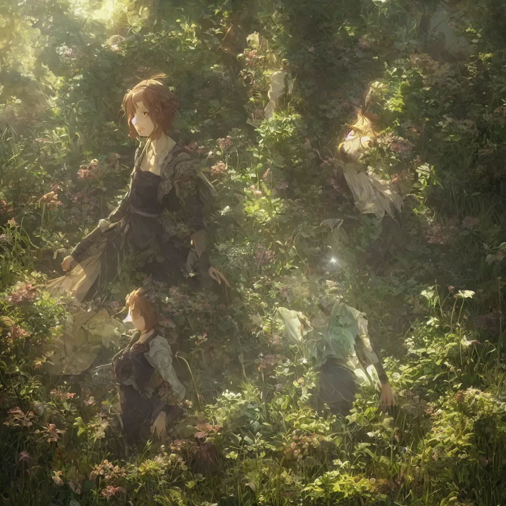 Image similar to a portrait of the emerald herald in the garden, intricate, tone mapped, ambient lighting, highly detailed, digital painting, concept art, sharp focus, by makoto shinkai and akihiko yoshida and wlop