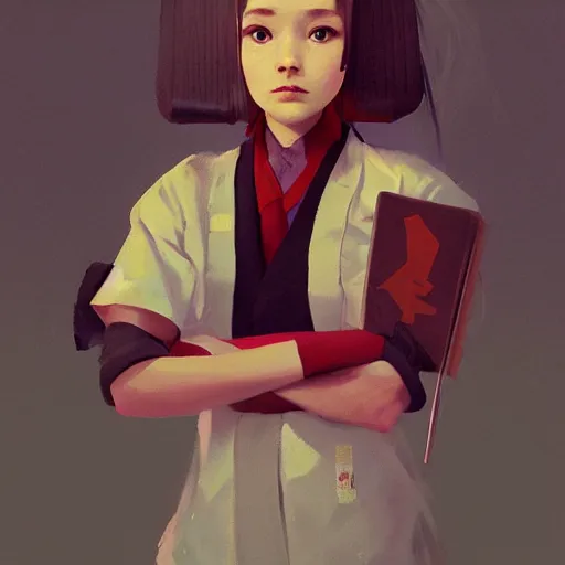 Image similar to Portrait of a character of Sukeban Deka School Girl, artwork by Sergey Kolesov, arstation,