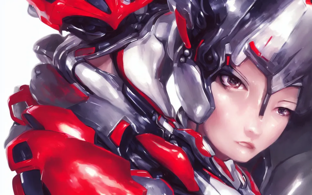 Image similar to A realistic anime portrait of a woman in a Gundam suit with glowing red eyes, digital painting, by Stanley Artgerm Lau, Sakimichan, WLOP and Rossdraws, digtial painting, trending on ArtStation, SFW version