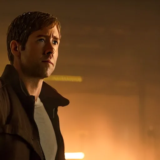 Prompt: cinematic film still of Jim Halpert in Blade Runner 2049