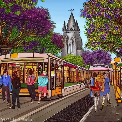 Prompt: fantasy art of christchurch new zealand. shows cashel mall, tram, te pae, riverside market and turanga library. high quality 8 k art beautiful stunning. intricate. ornate. wonderful. utopian. uplifting. happy. ecstatic.