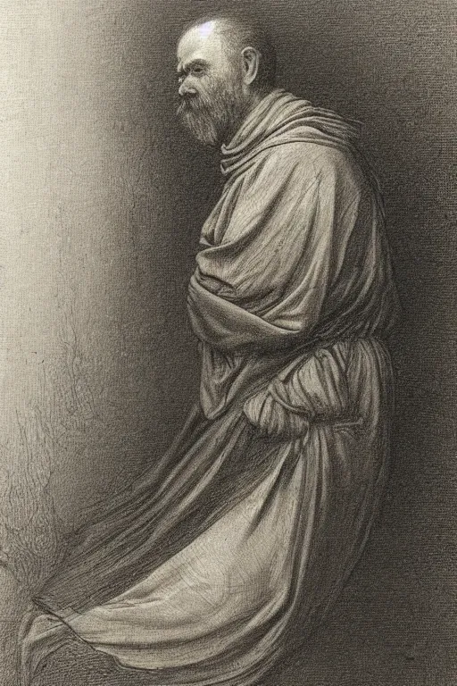 Image similar to emotional masterful portrait drawing of Vesa-Matti Loiri by Gustave Dore