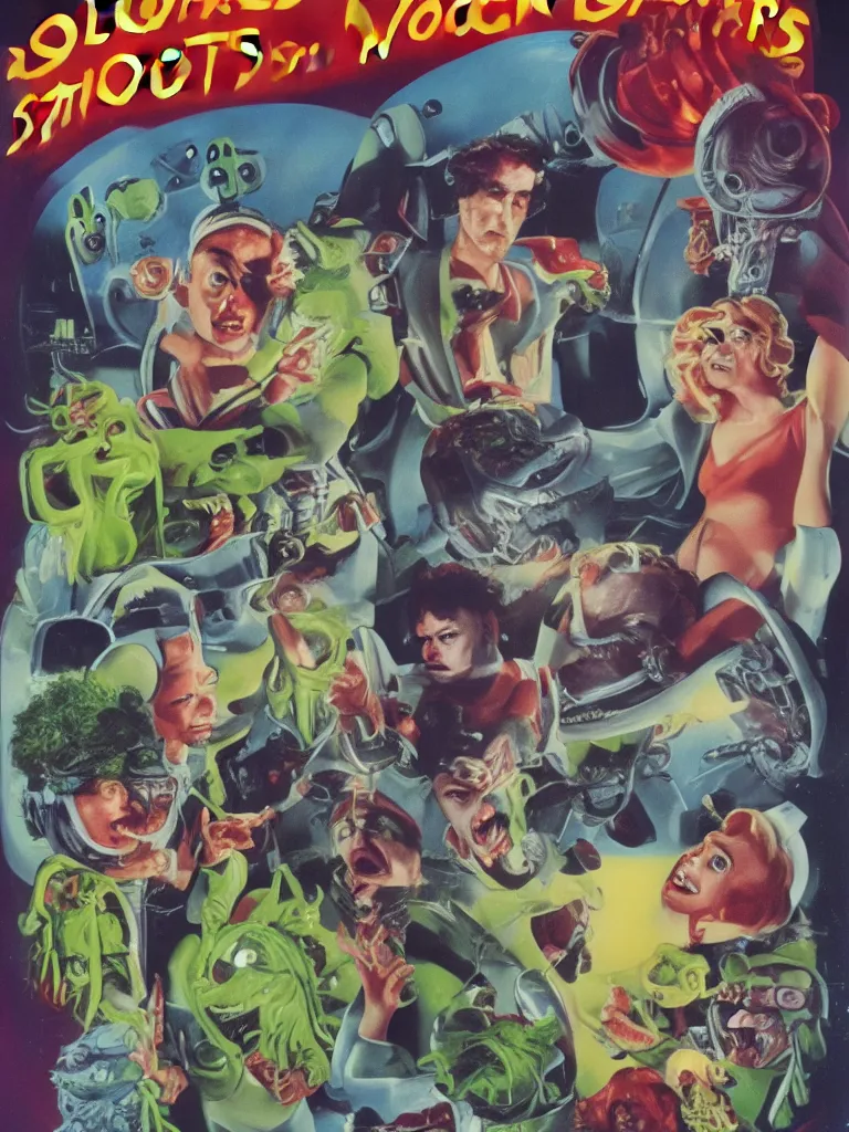Prompt: Hollywood sci-fi movie poster for salad monsters from outer space!