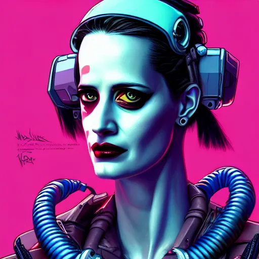 Prompt: portrait painting of a cyberpunk road warrior eva green, sharp focus, award - winning, trending on artstation, masterpiece, highly detailed, intricate. art by josan gonzales and moebius and deathburger