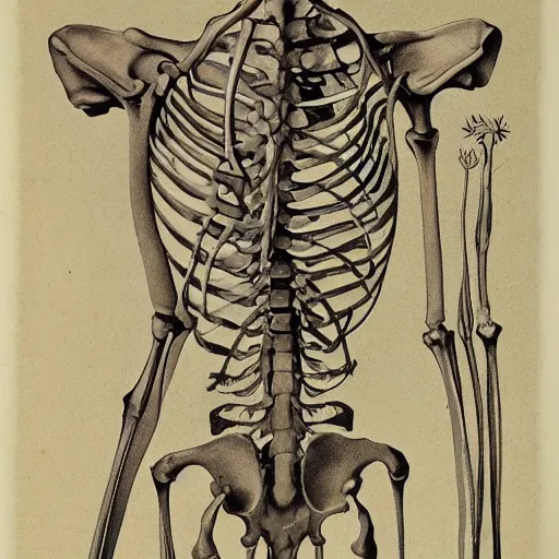 Prompt: a botanical illustration of a skeleton, by Elizabeth Twinning