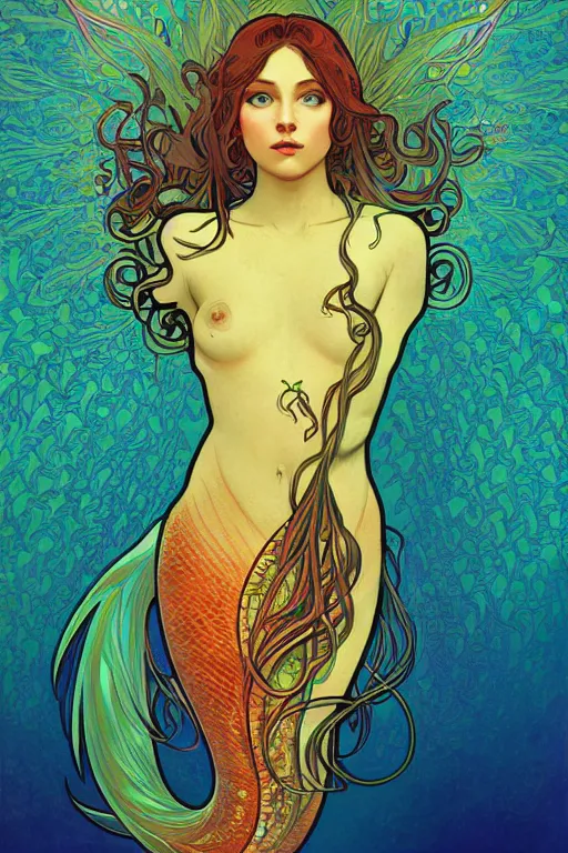 Image similar to a beautiful psychedelic fin of a mermaid, symmetrical features, cinematic lighting, soft bokeh, fantasy, modern, colourful, highly detailed, digital painting, artstation, deviantart, concept art, sharp focus, illustration, by alphonse mucha