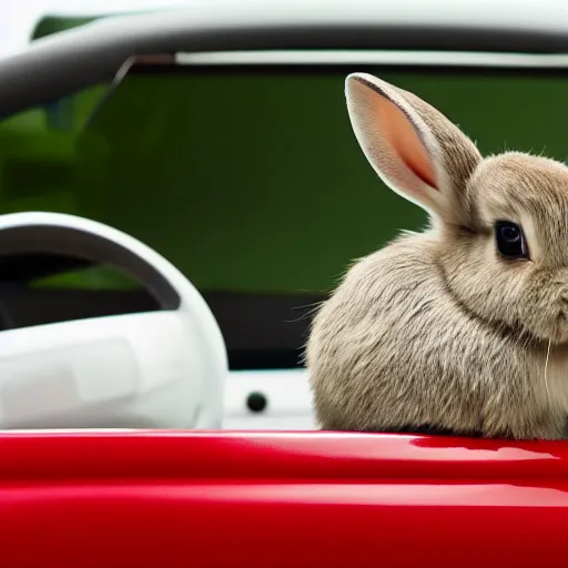 Prompt: a cute bunny driving a convertible, studio photo, high quality