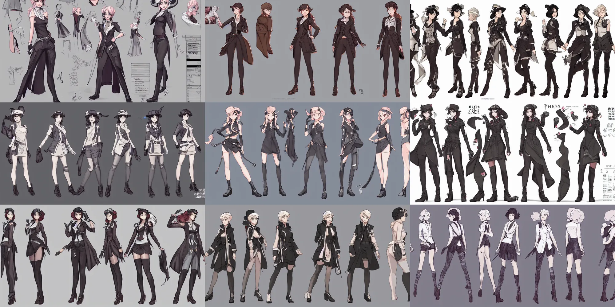 Prompt: character sheet concept art of a mid 2 0's female in fashionable outfit, by qui fang and artgerm, studio trigger