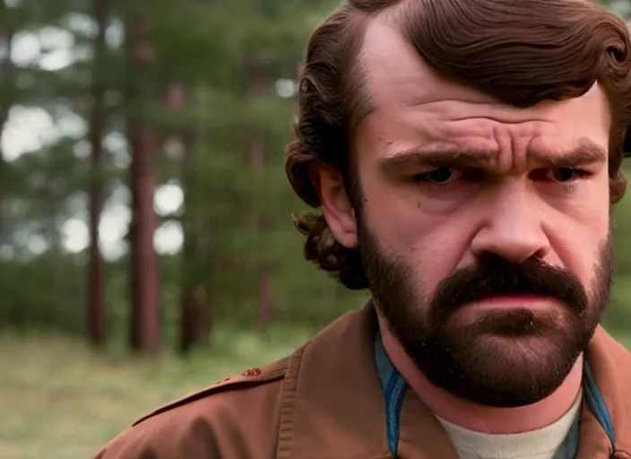 Image similar to film still of jim hopper as mike wheeler in stranger things, 8 k