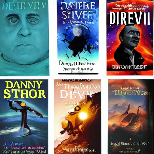 Prompt: Danny Devito Sci Fi Book Covers