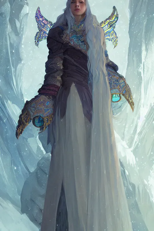 Image similar to ice priestess of the sacral moon full body portrait highly detailed, digital painting, artstation, concept art, smooth and sharp focus, illustration, art by tian zi and wlop and alphonse mucha