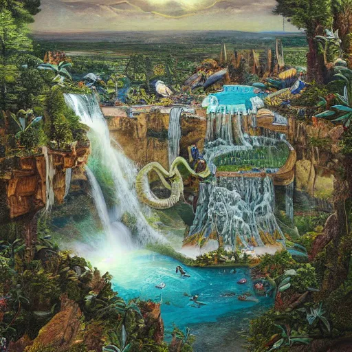 Image similar to hyperrealistic galactic spring city height viper waterfalls hatchback spruce tree , by Juan Giménez and Maria Sibylla Merian and Sydney Prior Hall , 20 megapixels , surrealist , Art on Instagram