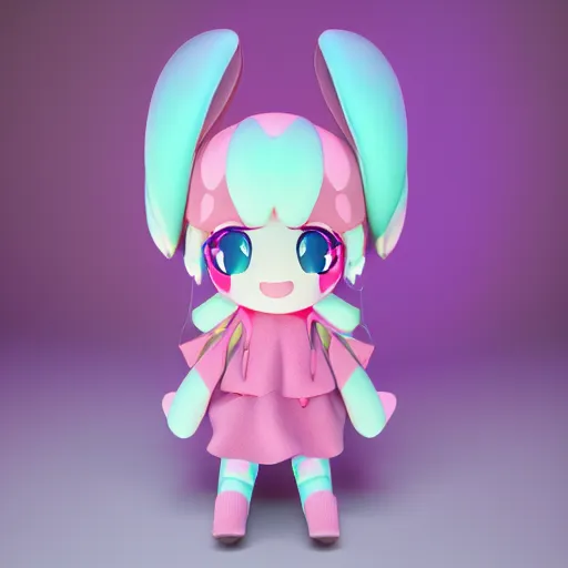 Prompt: cute fumo plush of a girl who loves to party, three point lighting, jellyfish, refractive optics, vray