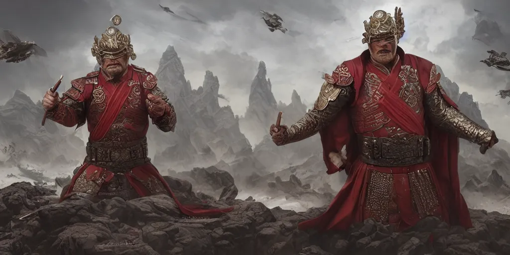 Prompt: han dynasty superhero emperor in a detailed matte painting by frieke janssens, featured on cgsociety, fantasy art, matte painting, reimagined by industrial light and magic, matte drawing