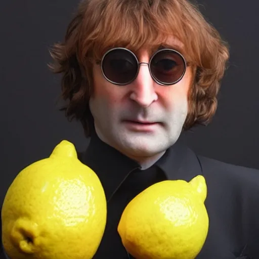 Image similar to a lemon dressed up as john lennon