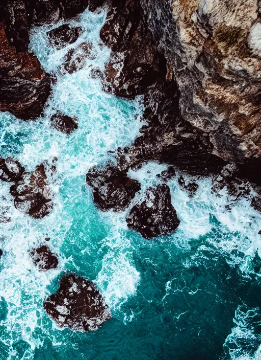 Image similar to a view of the ocean from a cliff, a tilt shift photo by yi insang, unsplash, video art, tilt shift, wallpaper, cinematic view