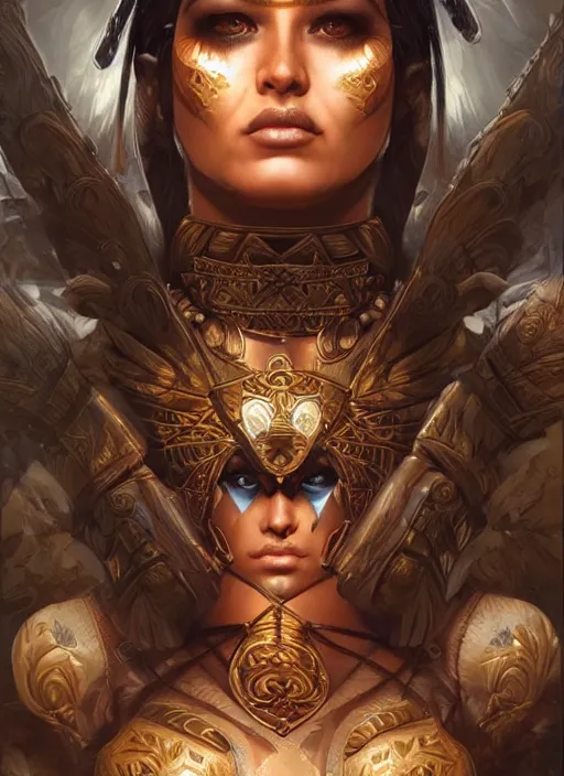 Image similar to a highly detailed symmetrical painting of a female amazon warrior with piercing beautiful eyes in dark tomb setting, dynamic lighting, ambient lighting, trending on artstation, art by artgerm and karol bak and mark brooks
