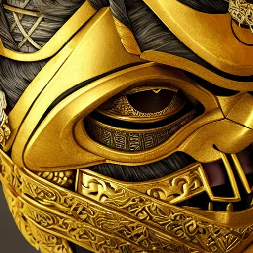 Image similar to a luxurious black and gold samurai helmet, close - up photo, by james christensen, vittorio matteo corcos, epic, tendring on artstation, fantasy, intricate details, highly detailed, 4 k.