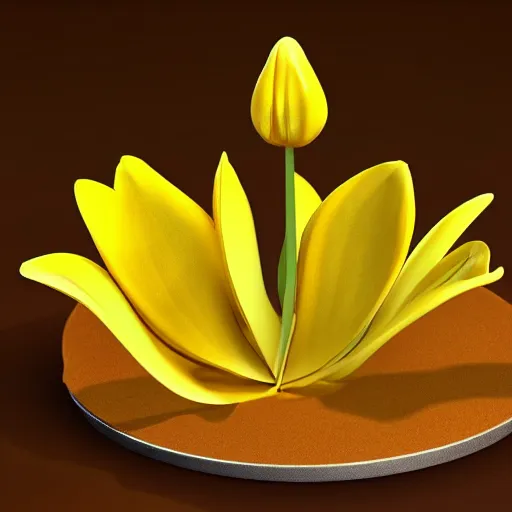 Image similar to yellow beautiful tulip growing from a pizza, 8 k, 3 d render