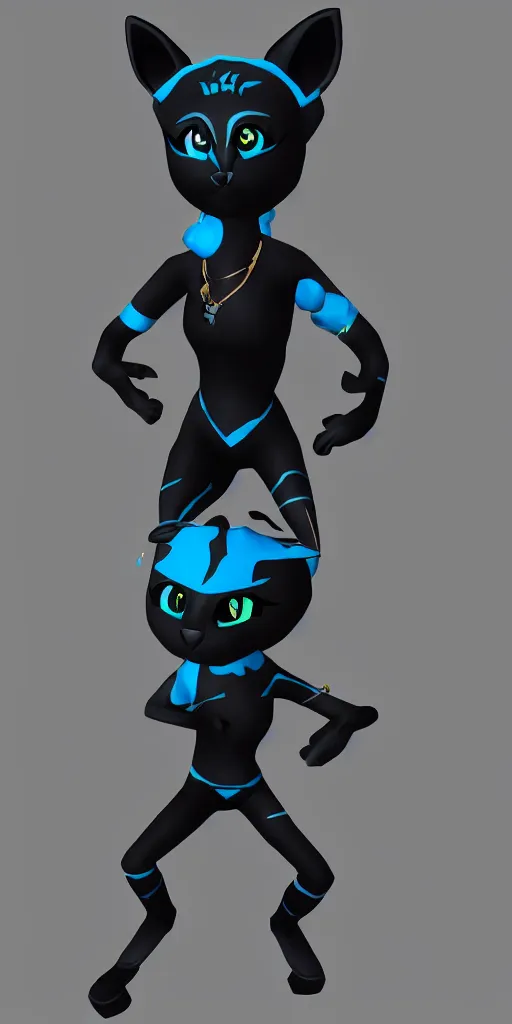 Image similar to an avatar of a black cat in the style of fortnite