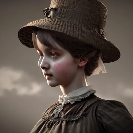 Image similar to cute victorian girl, ultra realistic, concept art, intricate details, dark vibe, highly detailed, photorealistic, octane render, 8 k, unreal engine,