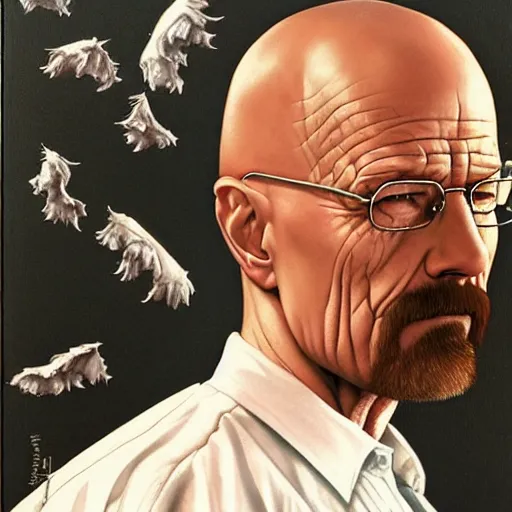 Image similar to walter white with no wrinkles, gerald brom