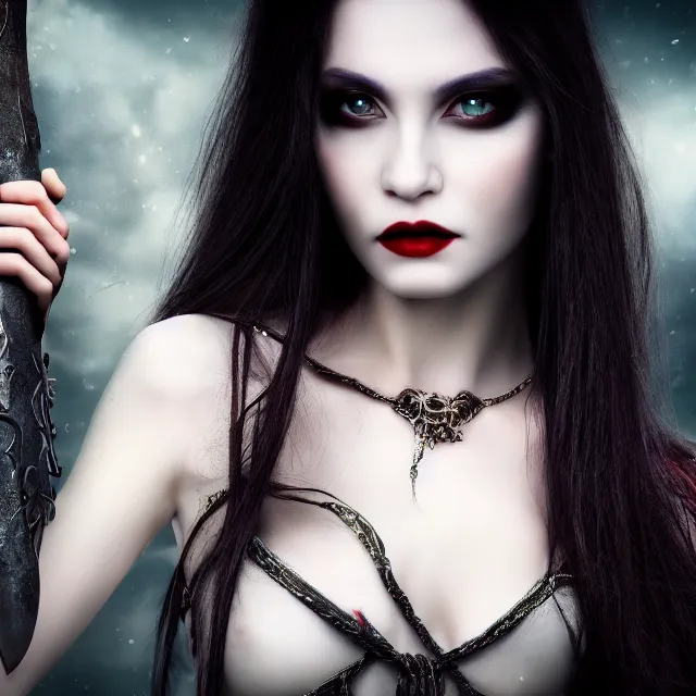 Prompt: photo of a very beautiful!! vampire warrior queen highly detailed 8 k hdr smooth sharp focus high resolution award - winning photo dslr 5 0 mm