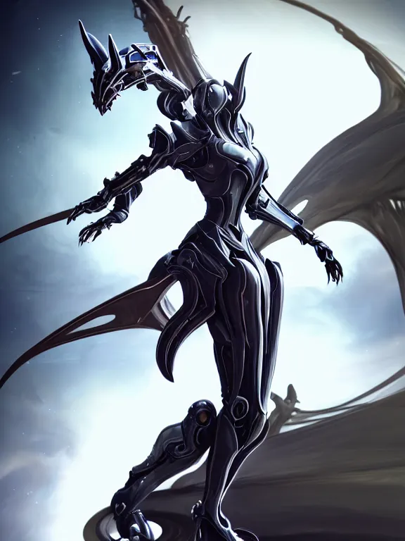 Image similar to exquisite cinematic front shot of a beautiful saryn warframe, that's a giant beautiful stunning anthropomorphic robot female dragon with metal cat ears, posing elegantly, robot dragon paws for feet, streamlined white armor, long elegant tail, two arms, two legs, long tail, detailed warframe fanart, destiny fanart, high quality digital art, macro art, dragon art, furry art, realistic digital art, warframe art, Destiny art, furaffinity, DeviantArt, artstation, 8k HD, octane render