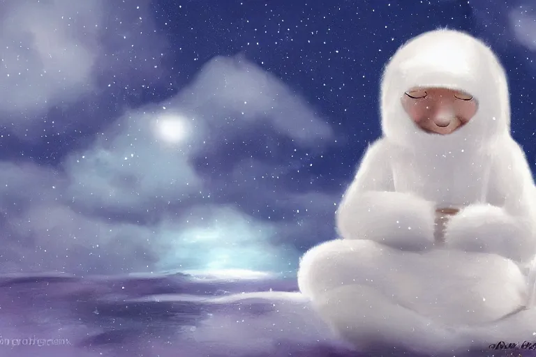 Image similar to a relaxed eskimo looking to the sky, alexy grey, digital art,