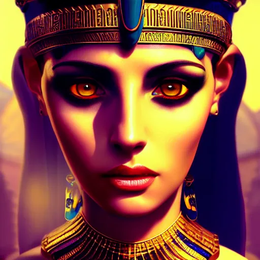 Image similar to Cleopatra, beautiful eyes, portrait, fantasy, beautiful face, medieval, vivid colors, elegant, concept art, sharp focus, digital art, Hyper-realistic, 4K, Unreal Engine, Highly Detailed, HD, Dramatic Lighting by Brom, trending on Artstation