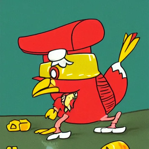 Prompt: a strong chicken by richard scarry