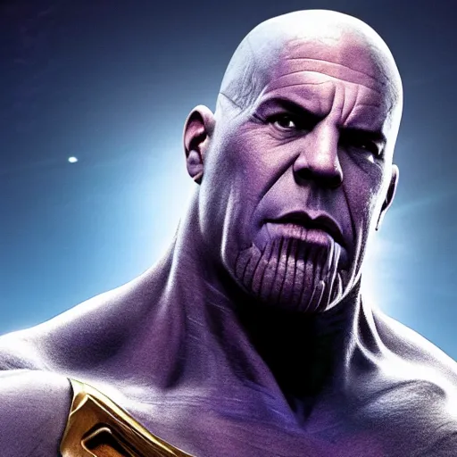 Image similar to thanos as vin diesel, 8k, hyper realistic, cinematic