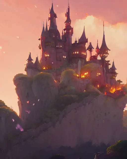Image similar to fantasy castle with a dragon, cory loftis, james gilleard, atey ghailan, makoto shinkai, goro fujita, studio ghibli, rim light, exquisite lighting, clear focus, very coherent, plain background, soft painting
