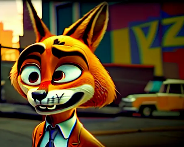 Image similar to nick wilde as max payne 3 set in gritty neo - noir zootopia, battle through the favela / furvela