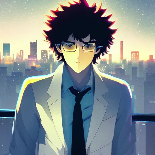 Image similar to portrait of spike spiegel, late night, city background, low-key neon lighting, 4k, HQ, official media, anime key visual, makoto shinkai, ilya kuvshinov, lois van baarle, rossdraws, detailed, trending on artstation