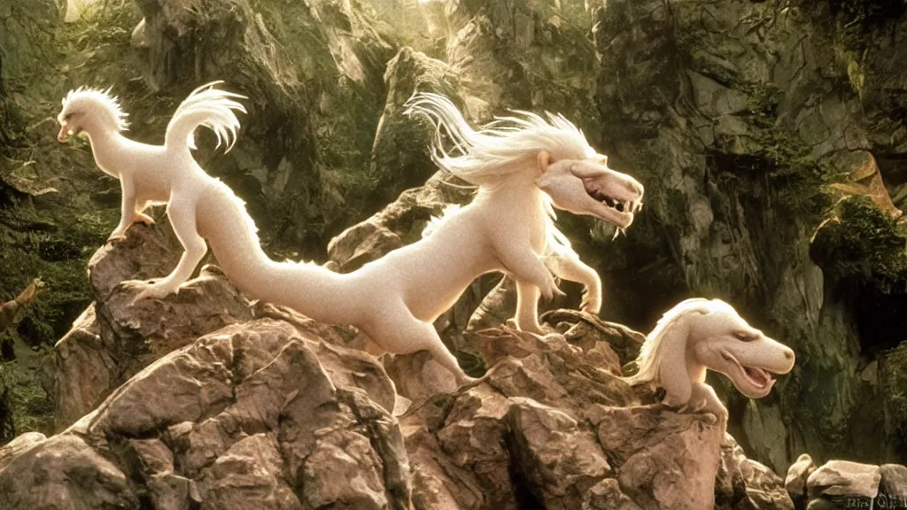 Image similar to falcor the luck dragon. the neverending story movie. sunlit undertones. wolfgang peterson. 3 8 4 0. 2 1 6 0.