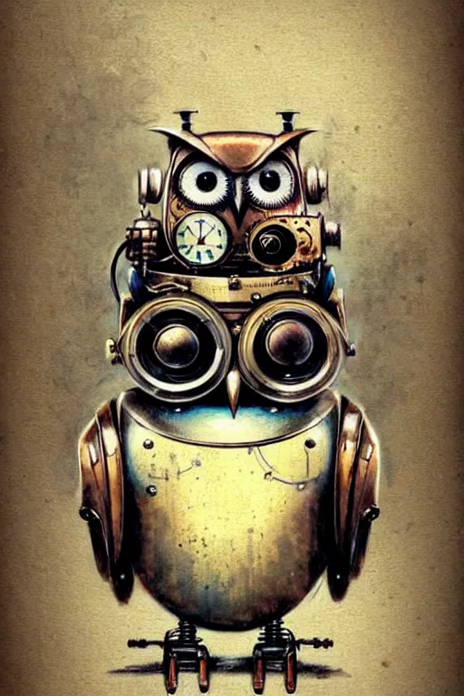 Image similar to (((((1950s retro robot steampunk owl . muted colors.))))) by Jean-Baptiste Monge !!!!!!!!!!!!!!!!!!!!!!!!!!!!!!