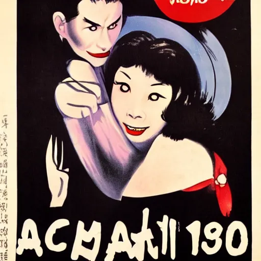 Image similar to 1 9 5 0 s movie poster for a japanese horror film about a vampire,