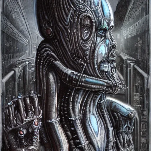 Prompt: ancient alien race enslaving humanity, 8K, Giger inspired
