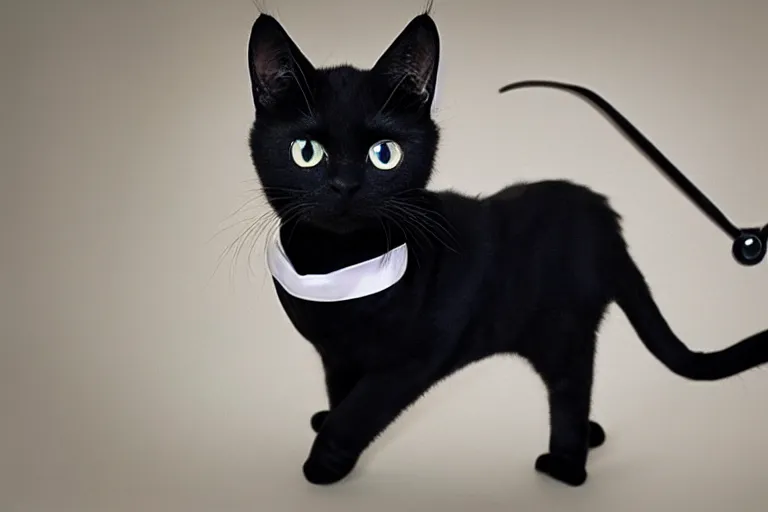 Prompt: photo of the black cat wearing a doctor's smock