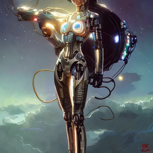 Image similar to cyborg droid entanglement milky way, epic lighting, sketch illustration, ultra detailed, art by artgerm and greg rutkowski and alphonse mucha