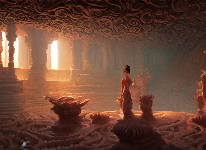 Image similar to a painting of an ancient underground dungeon temple, intricate, elegant, highly detailed, swirly magic ripples, pastel colors, digital matte painting, artstation, concept art, by greg manchess, huang guangjian, gil elvgren, sachin teng, greg rutkowski, jesper ejsing, ilya kuvshinov