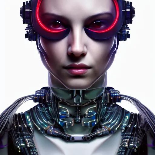 Image similar to Perfectly-Centered Half-body-Portrait of a Mechanical Cyberpunk Female Android, intricate, elegant, super highly detailed, professional digital painting, artstation, concept art, smooth, sharp focus, no blur, no dof, extreme illustration, Unreal Engine 5, Photorealism, HD quality, 8k resolution, cinema 4d, 3D, beautiful, cinematic, art by artgerm and greg rutkowski and alphonse mucha and loish and WLOP