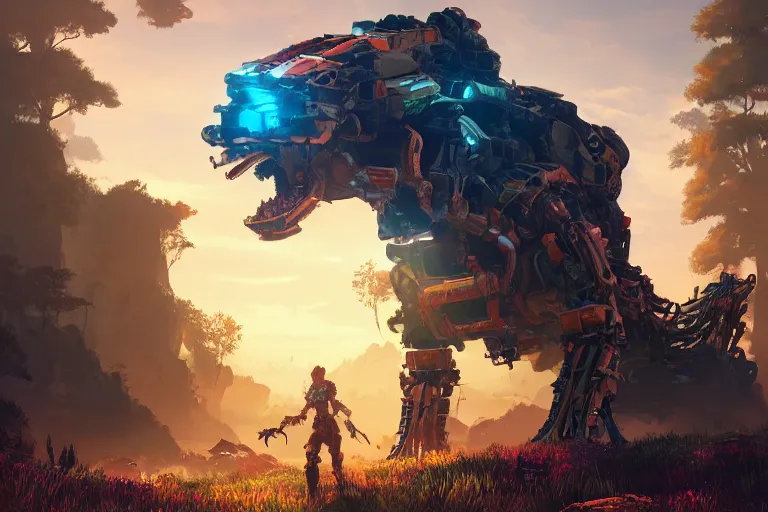 Image similar to scorcher machine mecanical creature robot of horizon forbidden west horizon zero dawn radiating a glowing aura global illumination ray tracing hdr fanart arstation by ian pesty and alena aenami artworks in 4 k