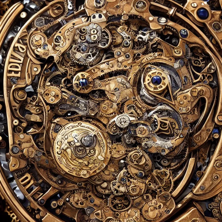 Image similar to A steampunk fox head with sparkling eyes made from ornate engraved full plate armor and Rolex gears and jewels and gems, macro shot by Justin Gerard, unreal engine, detailed, intricate, physically based rendering