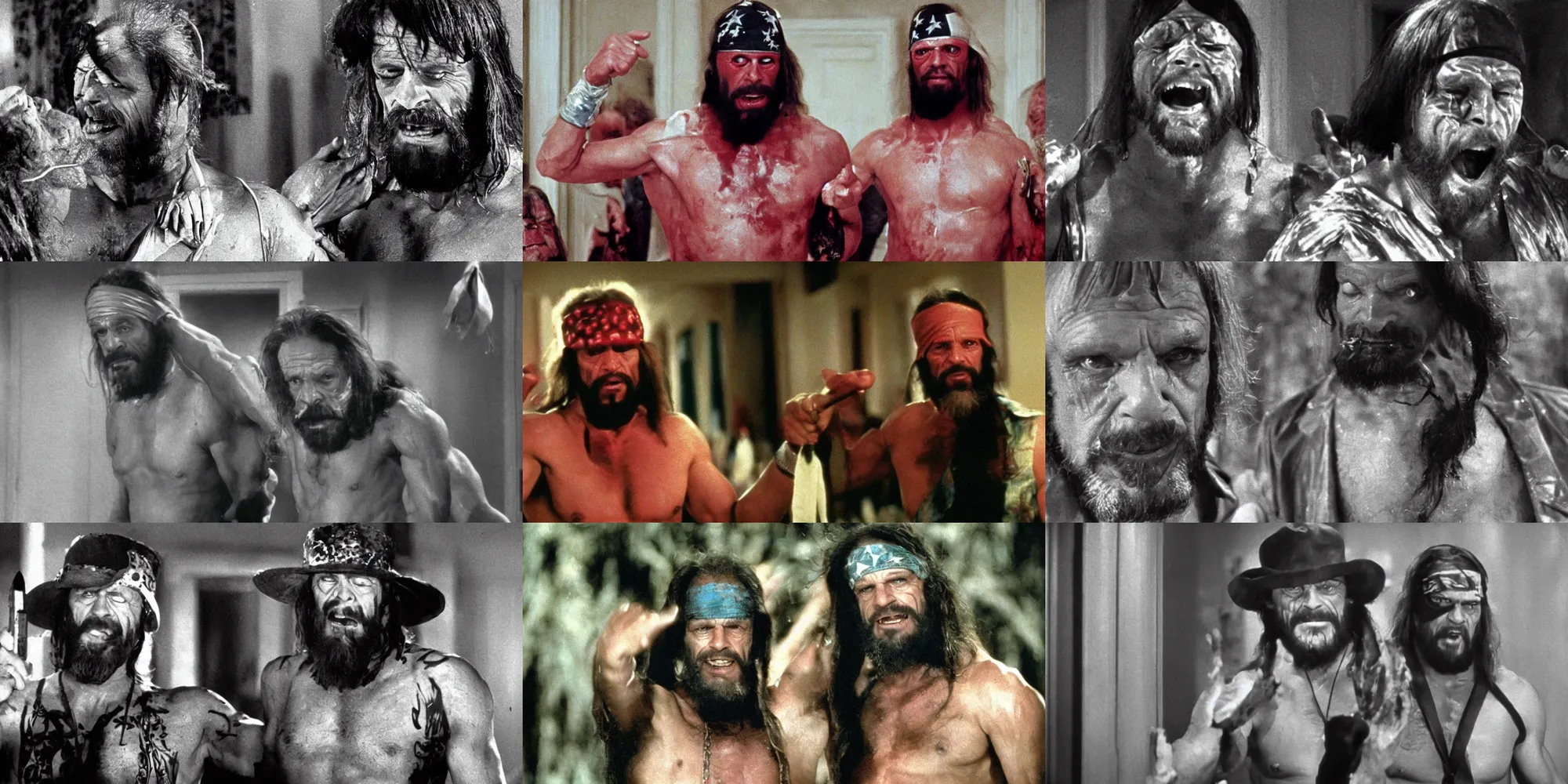 Prompt: Matcho Man Randy Savage in The Shining 1980, film still