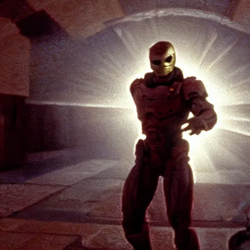 Prompt: doom classic, still from a movie by quentin tarantino, grainy, cinematic, hyperreal, exciting, god rays